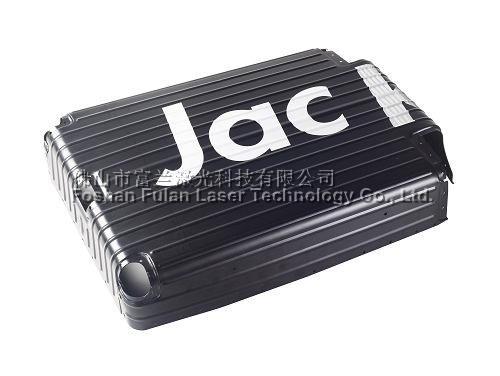 Aluminum-magnesium alloy luggage large format laser marking white LOGO